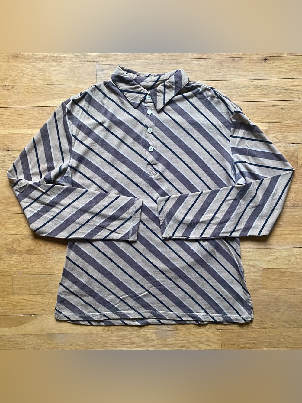 D&G Men's Long-Sleeve Striped Polo - Taupe & Navy